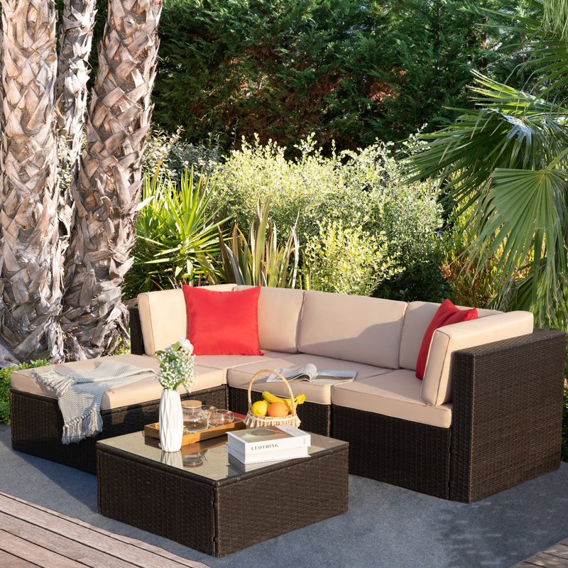 Agaran 5 piece rattan sectional discount